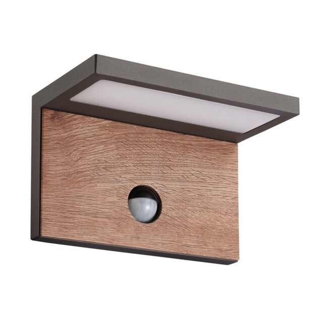 Ruka Motion Sensor Wall Lamp, 15W LED, 3000K, 900lm, IP54, Anthracite, Walnut - image 1