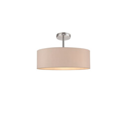 Baymont Polished Chrome 5 Light E27 Drop Flush, With 45cm x 15cm Dual Faux Silk Shade, Nude Beige/Moonlight