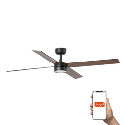 Rudder 132cm Smart LED Ceiling Fan Matt Black, Walnut Blade, 4 Blade Reversible
