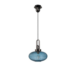 Yorktown E27 Ceiling Pendant With 30cm Oval Sphere Ribbed Glass, Black Chrome, Petrol Blue, Matt Black - thumbnail 5