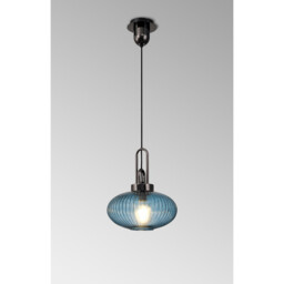 Yorktown E27 Ceiling Pendant With 30cm Oval Sphere Ribbed Glass, Black Chrome, Petrol Blue, Matt Black - thumbnail 3