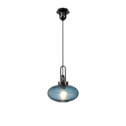 Yorktown E27 Ceiling Pendant With 30cm Oval Sphere Ribbed Glass, Black Chrome, Petrol Blue, Matt Black - thumbnail 1