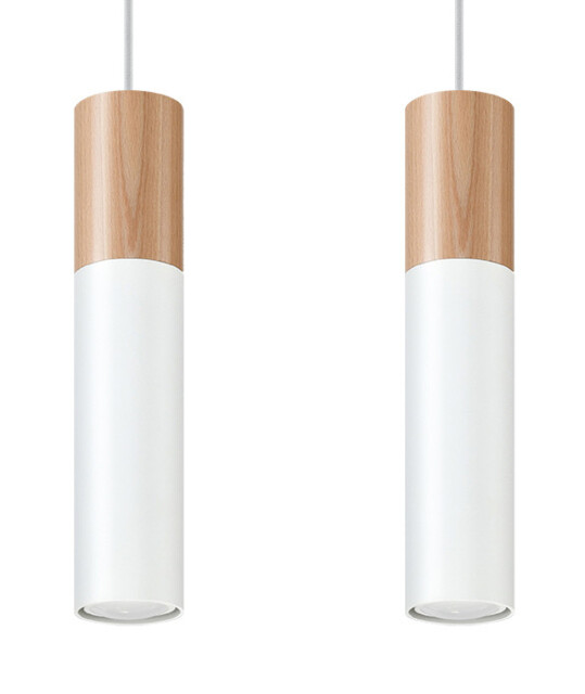 Pablo Twin Hanging Pendant Light White, Natural Wood GU10 - image 1