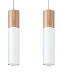Pablo Twin Hanging Pendant Light White, Natural Wood GU10