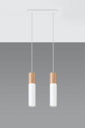 Pablo Twin Hanging Pendant Light White, Natural Wood GU10 - thumbnail 2