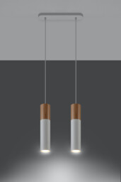 Pablo Twin Hanging Pendant Light White, Natural Wood GU10 - thumbnail 3