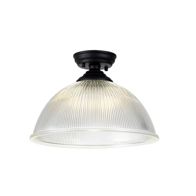 Dresden Flush Ceiling Lamp E27 With Dome 38cm Glass Shade Matt Black, Clear - image 1