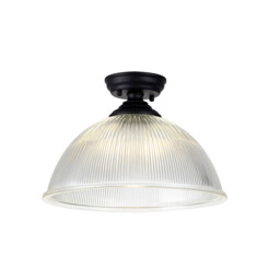 Dresden Flush Ceiling Lamp E27 With Dome 38cm Glass Shade Matt Black, Clear - thumbnail 1