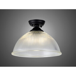 Dresden Flush Ceiling Lamp E27 With Dome 38cm Glass Shade Matt Black, Clear - thumbnail 3