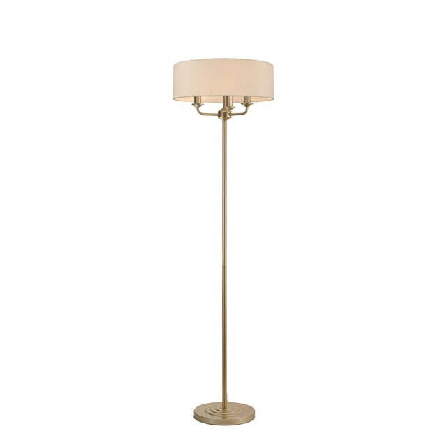 Banyan 3 Light Switched Floor Lamp With 45cm x 15cm Dual Faux Silk Fabric Shade Champagne Gold/Nude Beige - image 1