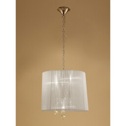 Tiffany Pendant 3+3 Light E14+G9, French Gold With Cream Shade & Clear Crystal - thumbnail 2