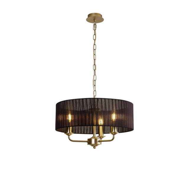 Banyan 3 Light Multi Arm Pendant With 45cm x 15cm Organza Shade Champagne Gold/Black - image 1