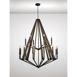 Hilton 2 TIer Pendant 18 Light E14 Satin Black/Dark Grey Wood Item Weight: 18.9kg - thumbnail 2