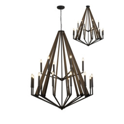 Hilton 2 TIer Pendant 18 Light E14 Satin Black/Dark Grey Wood Item Weight: 18.9kg