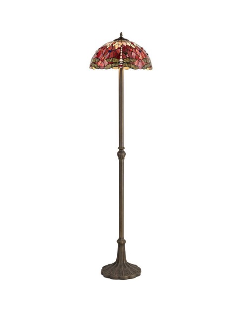 Worcester 2 Light Leaf Design Floor Lamp E27 With 40cm Tiffany Shade, Purple, Pink, Crystal, Aged Antique Brass - image 1