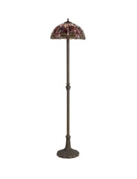 Worcester 2 Light Leaf Design Floor Lamp E27 With 40cm Tiffany Shade, Purple, Pink, Crystal, Aged Antique Brass - thumbnail 3