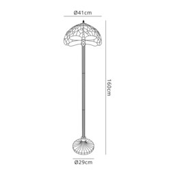 Worcester 2 Light Leaf Design Floor Lamp E27 With 40cm Tiffany Shade, Purple, Pink, Crystal, Aged Antique Brass - thumbnail 2