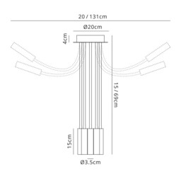 Semi Flush Ceiling, 5 Light Adjustable Arms, 5 x 5W LED Dimmable, 3000K, 1550lm, Black, Aluminium - thumbnail 2