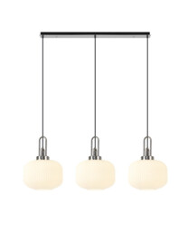 Yorktown Linear 3 Light Pendant E27, Polished Nickel, Matt Black With 30cm Round Ribbed Opal Glass - thumbnail 1