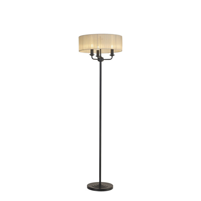 Banyan 3 Light Switched Floor Lamp With 45cm x 15cm Organza Shade Matt Black/Cream - image 1
