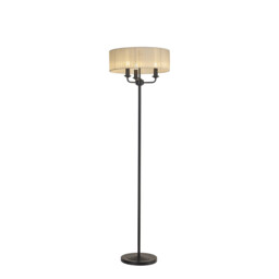 Banyan 3 Light Switched Floor Lamp With 45cm x 15cm Organza Shade Matt Black/Cream - thumbnail 1