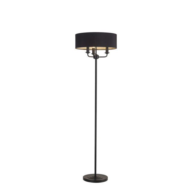 Banyan 3 Light Switched Floor Lamp With 45cm x 15cm Faux Silk Fabric Shade Matt Black/Black - image 1