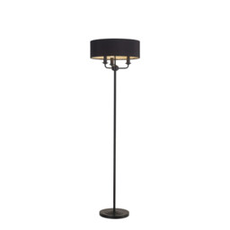 Banyan 3 Light Switched Floor Lamp With 45cm x 15cm Faux Silk Fabric Shade Matt Black/Black - thumbnail 1
