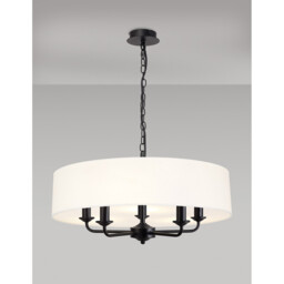 Banyan 5 Light Multi Arm Pendant With 60cm x 15cm Faux Silk Fabric Shade Matt Black/White - thumbnail 2