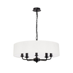 Banyan 5 Light Multi Arm Pendant With 60cm x 15cm Faux Silk Fabric Shade Matt Black/White - thumbnail 5