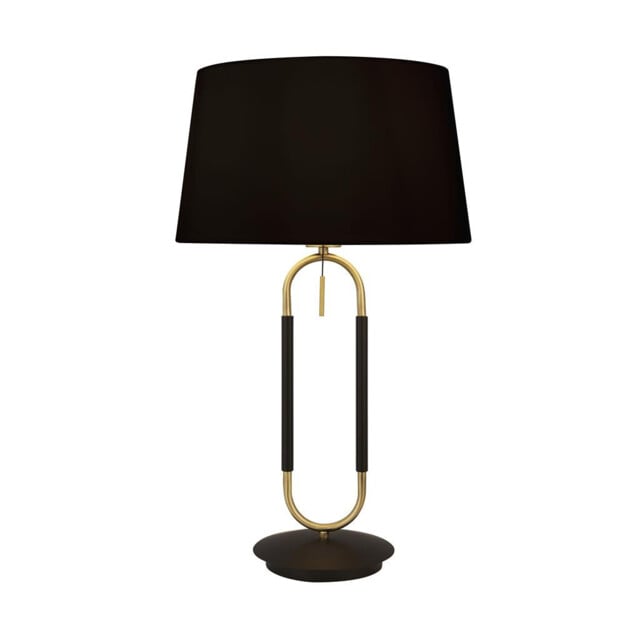 Jazz 1 Light Table Lamp, Satin Brass And Black, Black Velvet Shade Pull Switch - image 1