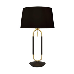 Jazz 1 Light Table Lamp, Satin Brass And Black, Black Velvet Shade Pull Switch - thumbnail 1