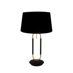 Jazz 1 Light Table Lamp, Satin Brass And Black, Black Velvet Shade Pull Switch - thumbnail 2
