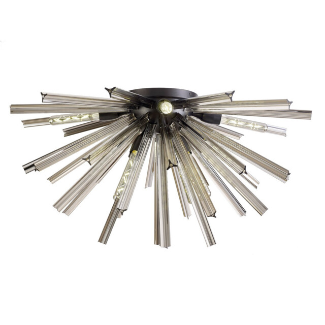 Hornby 8 Light E27, Semi Flush Matt Black, Smoke Glass - image 1