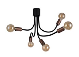 Benton Flexible Semi Flush Ceiling 5 Light E27, Satin Black, Brushed Copper - thumbnail 3