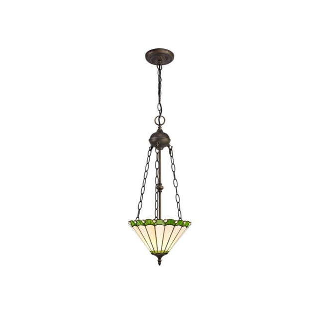 Worcester 2 Light Uplighter Ceiling Pendant E27 With 30cm Tiffany Shade, Green, Crystal, Aged Antique Brass - image 1