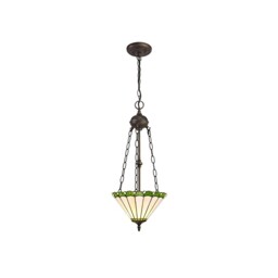 Worcester 2 Light Uplighter Ceiling Pendant E27 With 30cm Tiffany Shade, Green, Crystal, Aged Antique Brass - thumbnail 1