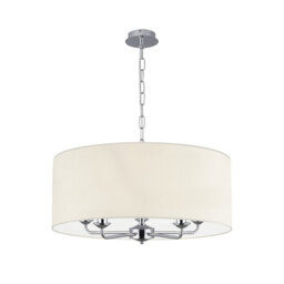 Banyan 5 Light Multi Arm Pendant, E14 Polished Chrome With 60cm x 22cm Faux Silk Shade, Ivory Pearl/White Laminate - thumbnail 5