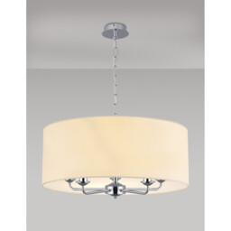 Banyan 5 Light Multi Arm Pendant, E14 Polished Chrome With 60cm x 22cm Faux Silk Shade, Ivory Pearl/White Laminate - thumbnail 2