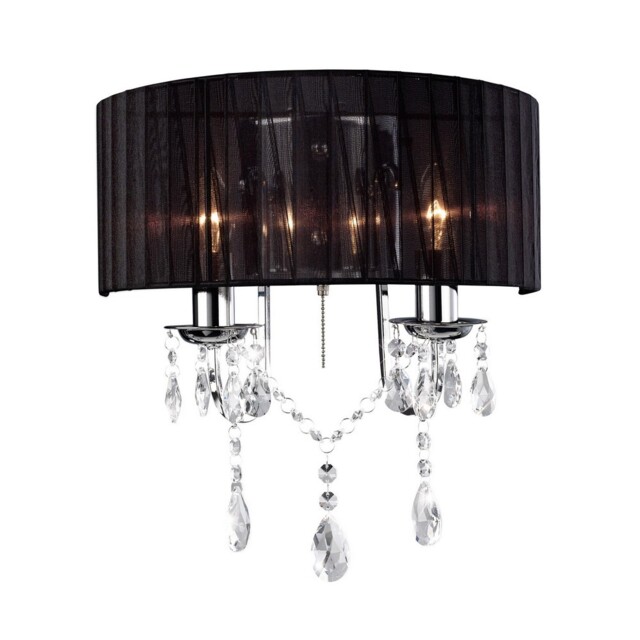 Olivia Wall Lamp Switched with Black Shade 2 Light Polished Chrome, Crystal - image 1