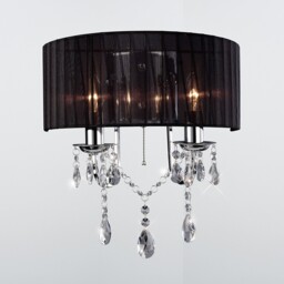 Olivia Wall Lamp Switched with Black Shade 2 Light Polished Chrome, Crystal - thumbnail 2