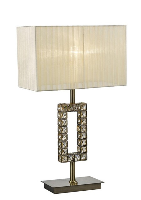 Florence Rectangle Table Lamp with Cream Shade 1 Light Antique Brass, Crystal - image 1