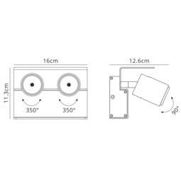 Fusion Surface Mounted Spotlight , Wall Light 2 x 7W LED 3000K, 960lm, Matt White , Black - thumbnail 2