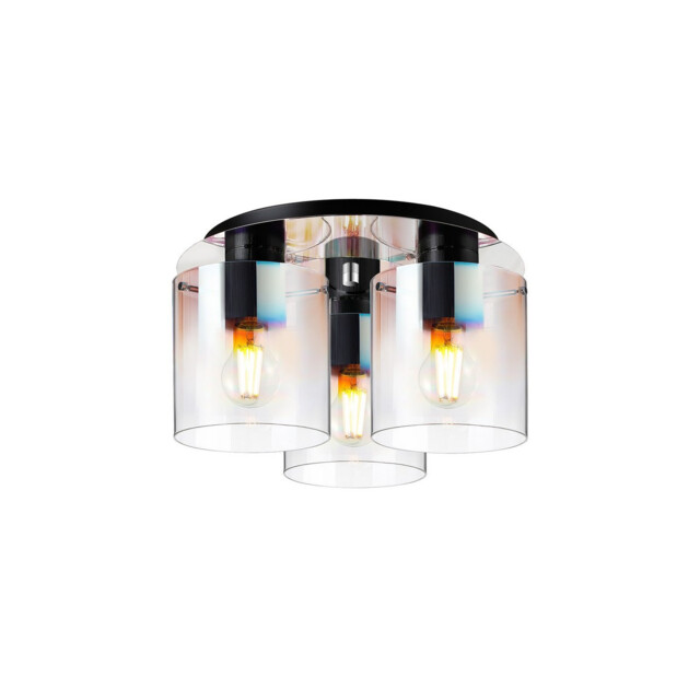 Ghent 37cm Round Ceiling Flush, 3 Light Flush Fitting, Black/Iridescent Fade Glass - image 1
