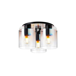 Ghent 37cm Round Ceiling Flush, 3 Light Flush Fitting, Black/Iridescent Fade Glass - thumbnail 1