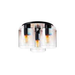 Ghent 37cm Round Ceiling Flush, 3 Light Flush Fitting, Black/Iridescent Fade Glass - thumbnail 5