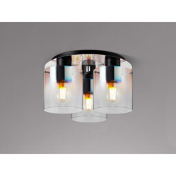 Ghent 37cm Round Ceiling Flush, 3 Light Flush Fitting, Black/Iridescent Fade Glass - thumbnail 3