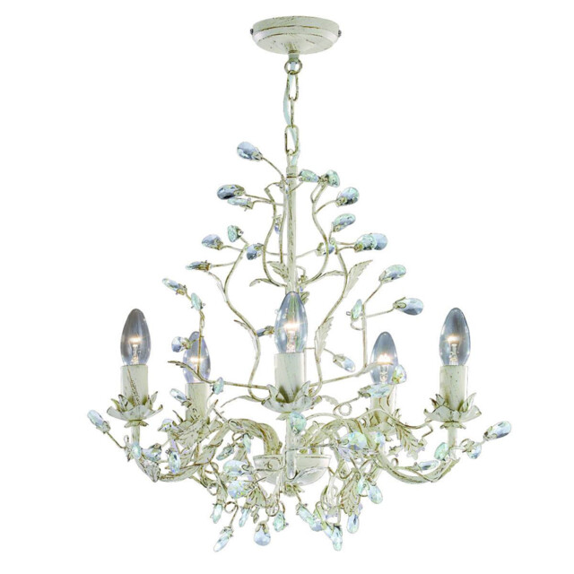 Almandite 5 Light Multi Arm Ceiling Pendant Gold, Cream with Crystals Floral Leaves Design, E14 - image 1