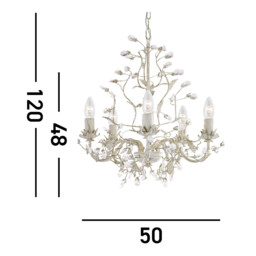Almandite 5 Light Multi Arm Ceiling Pendant Gold, Cream with Crystals Floral Leaves Design, E14 - thumbnail 3