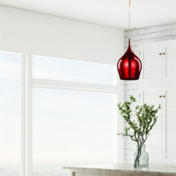 Vibrant 1 Light Large Dome Ceiling Pendant Red, E27 - thumbnail 2