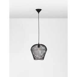 Bredo 31.5cm Wire Frame Pendant Ceiling Light Black Aluminium Black Fabric Wire, Base LED E27 - thumbnail 5